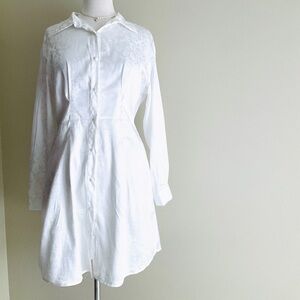 Boutique Satin Chic White Long-Sleeve Shirt Dress